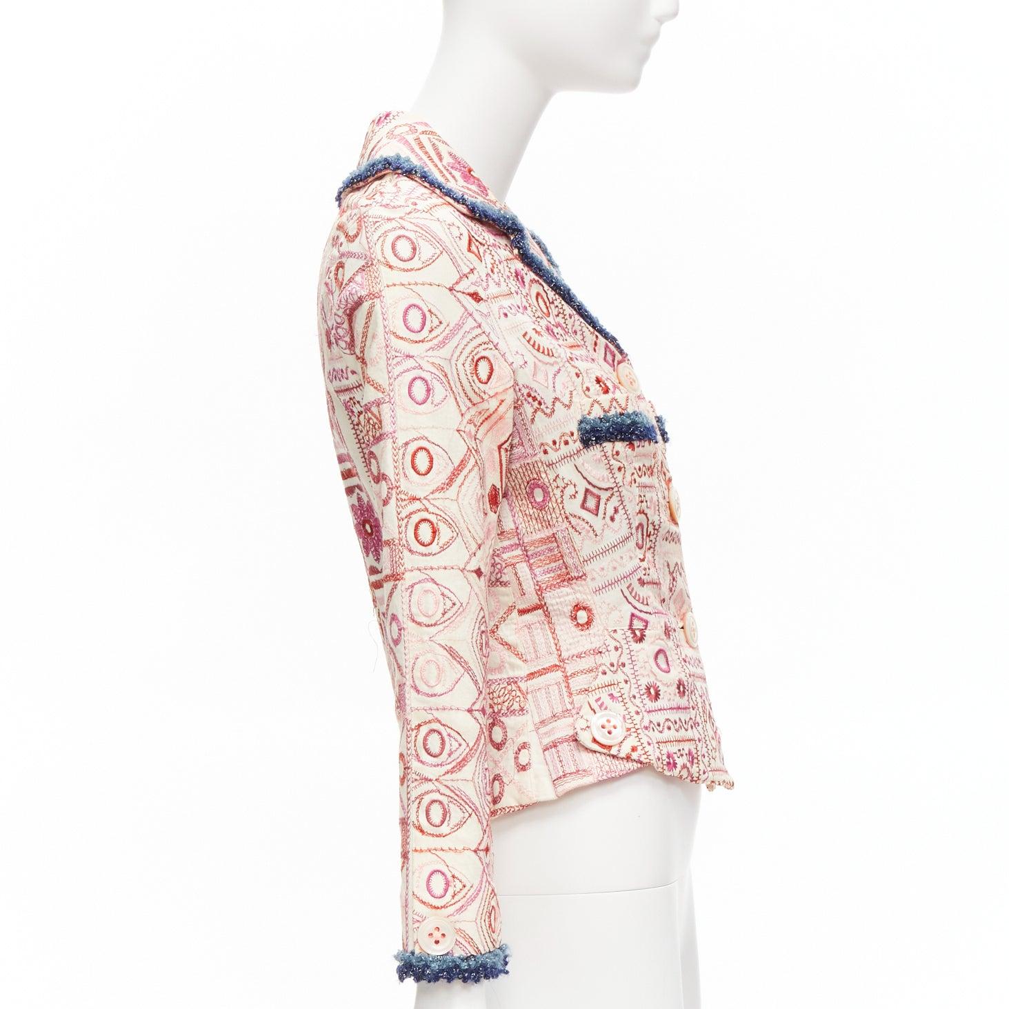 Women's VOYAGE INVEST IN THE ORIGINAL LONDON white embroider blue boucle peplum jacket M