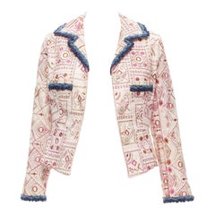 VOYAGE INVEST IN THE ORIGINAL LONDON white embroider blue boucle peplum jacket M