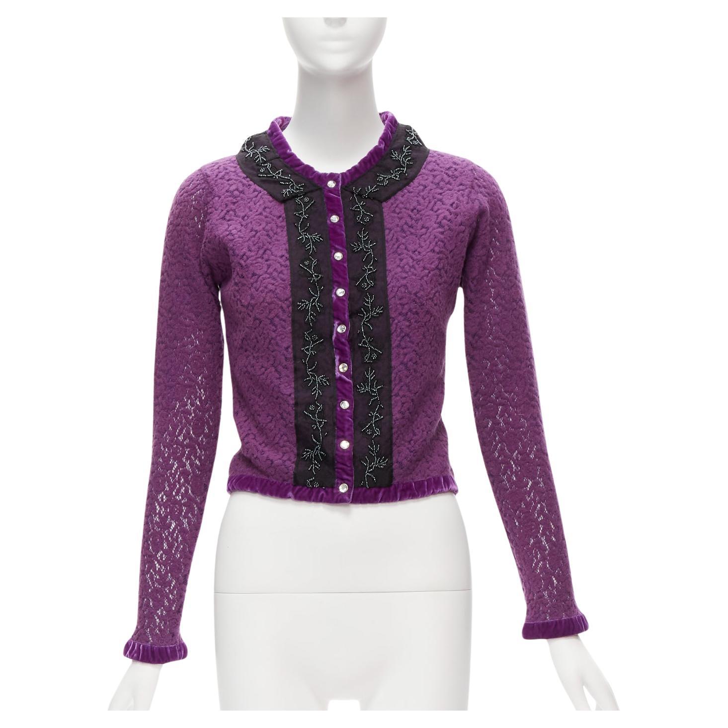 VOYAGE INVEST IN THE ORIGINAL LONDON wool cotton lace velvet trim cardigan M For Sale