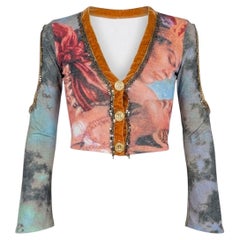 Voyage Passion 2000s Baroque Print Crop Cardigan — Metallic Embroidery