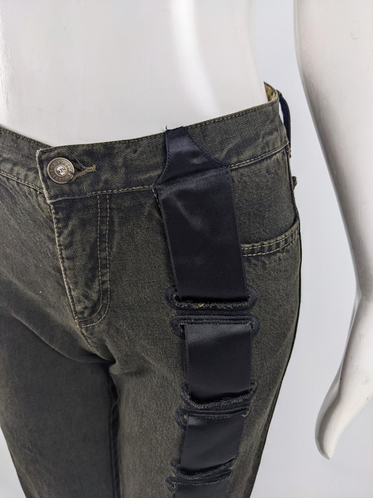 Voyage Passion Vintage y2k Darkest Green Denim and Lace Bootcut Jeans