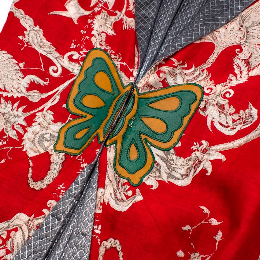 Voyage Red Linen Floral Butterfly Patch Vintage Coat - Size M 1