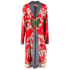 Voyage Red Linen Floral Butterfly Patch Vintage Coat - Size M