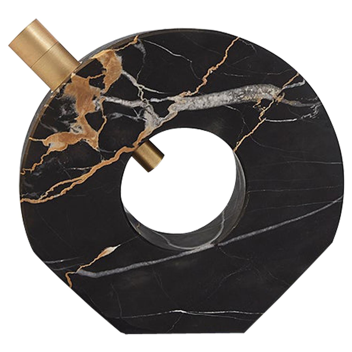 Voyager Disk Portoro Marble and Brass Table Lamp