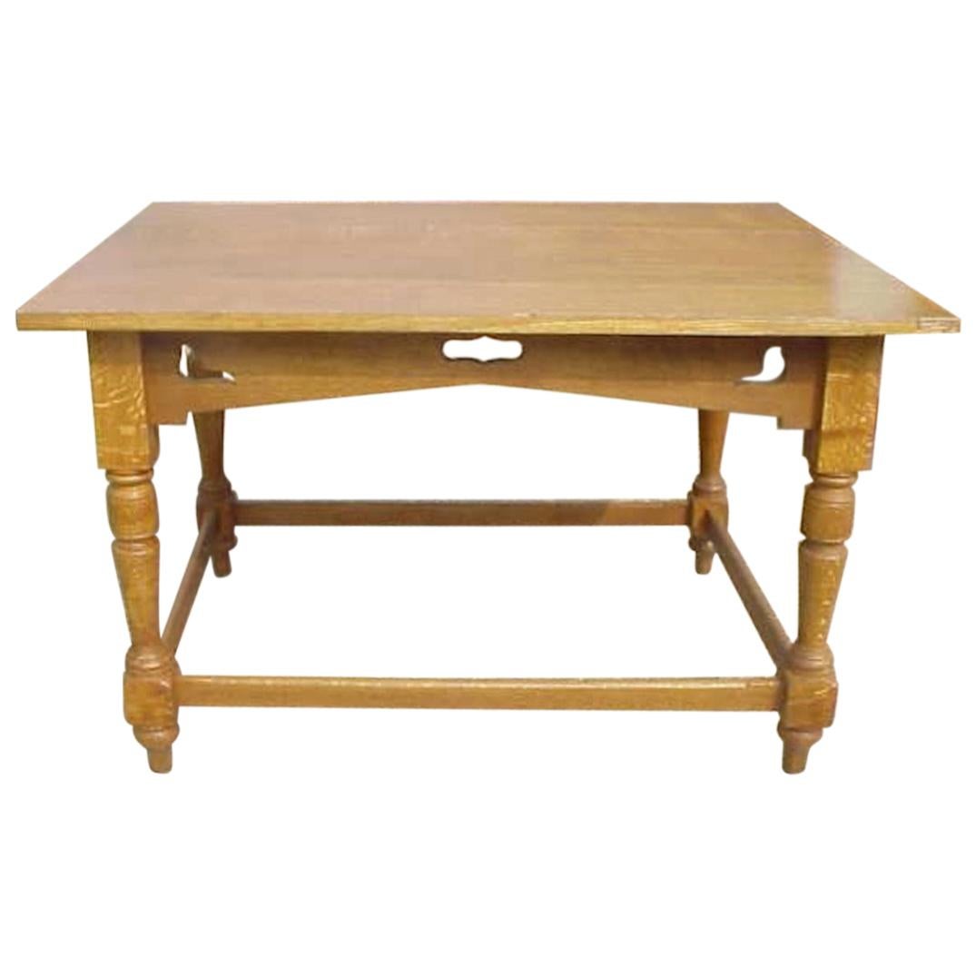 Voysey Style of Arts & Crafts Oak Dining Table with Dove Cut-Outs below the Top