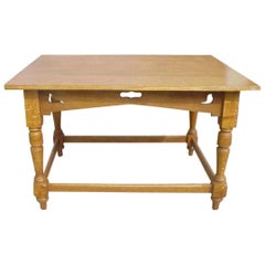 Antique Voysey Style of Arts & Crafts Oak Dining Table with Dove Cut-Outs below the Top