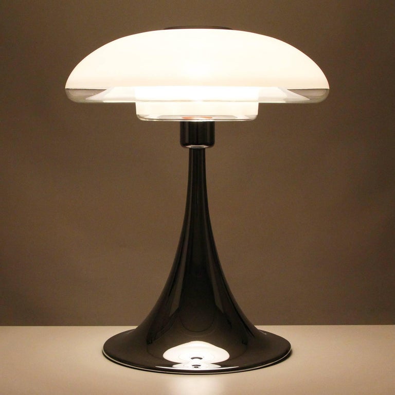 VP Europa, large table lamp by Verner Panton in 1977 and produced by Louis Poulsen the following year - rare opal and chrome table light.

If you are looking for grade A, top-tier, rare, collectible Danish designer lighting, look no further! You