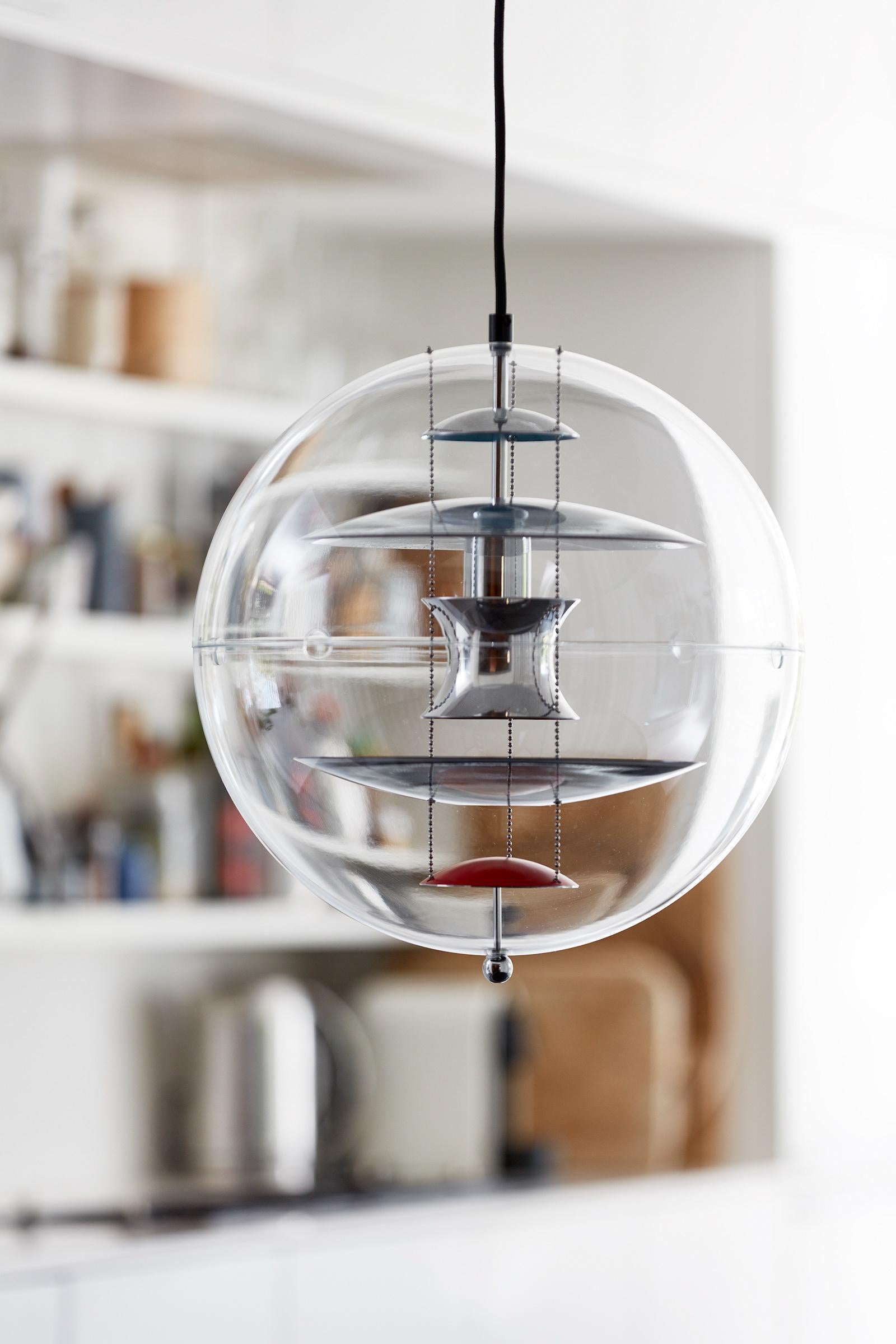 Metal VP Globe Tinted Glass Pendant Light by Verner Panton For Sale