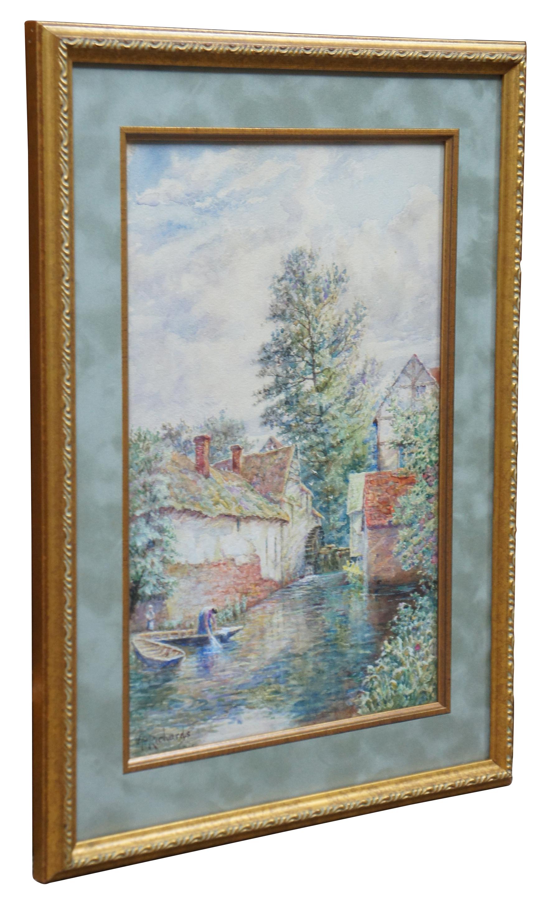 Expressionist V.P. Richards Impressionist Watercolor Mapledurham Mill Oxfordshire For Sale