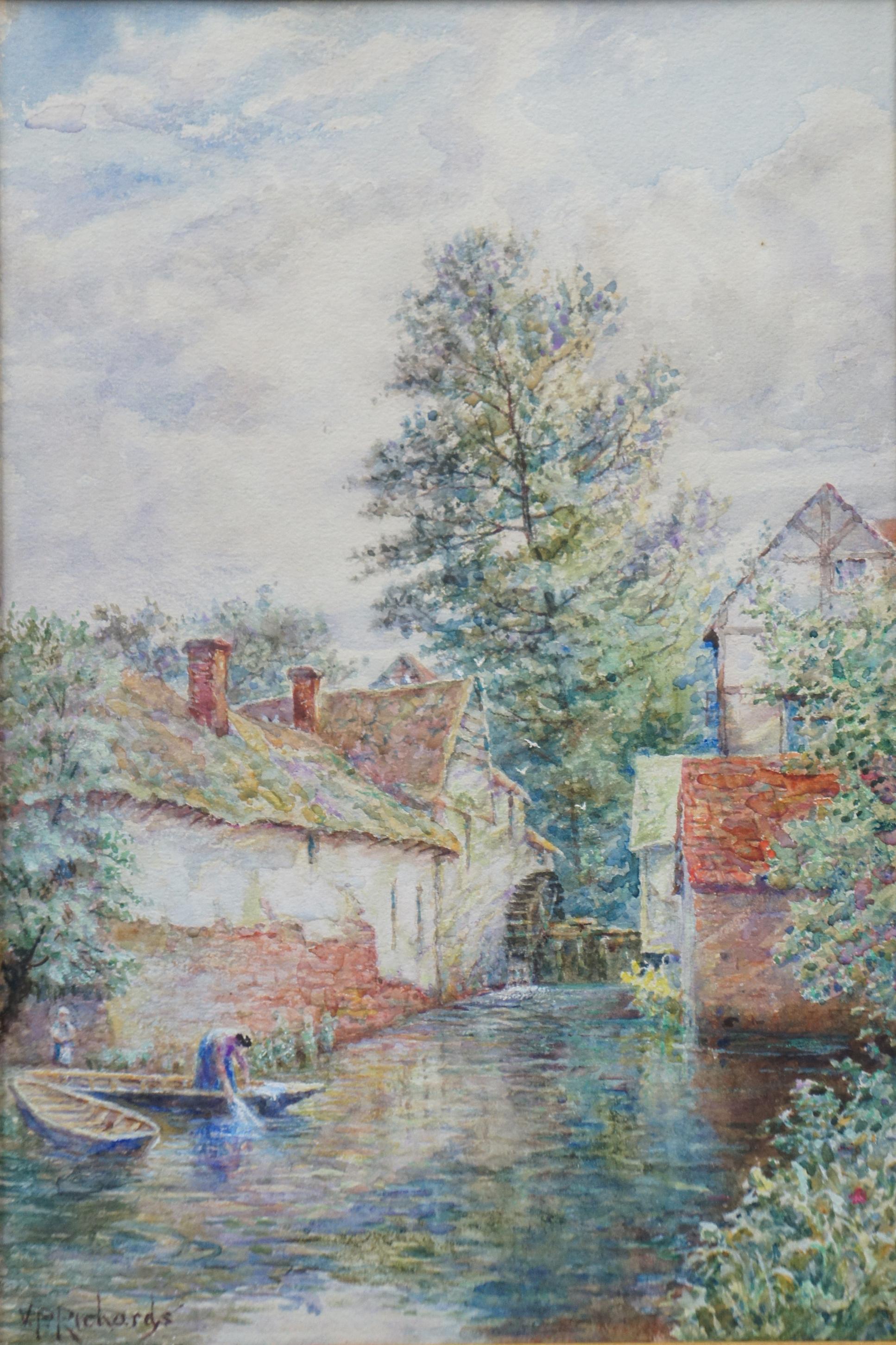 Paint V.P. Richards Impressionist Watercolor Mapledurham Mill Oxfordshire For Sale