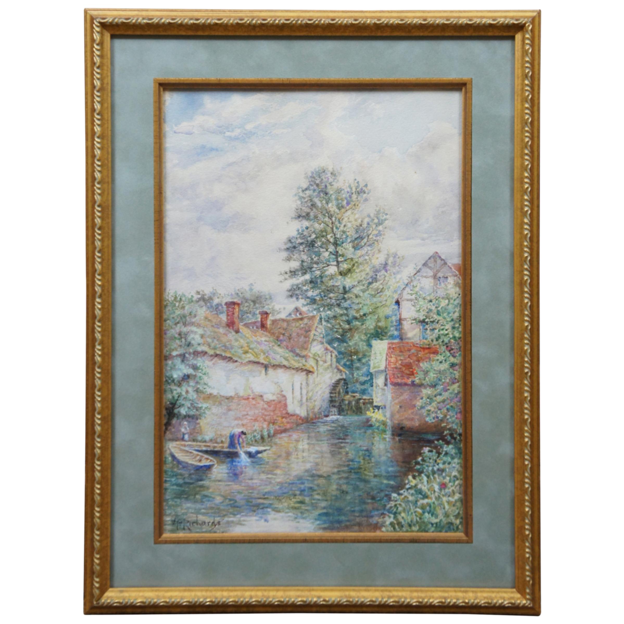 V.P. Richards Impressionist Watercolor Mapledurham Mill Oxfordshire For Sale