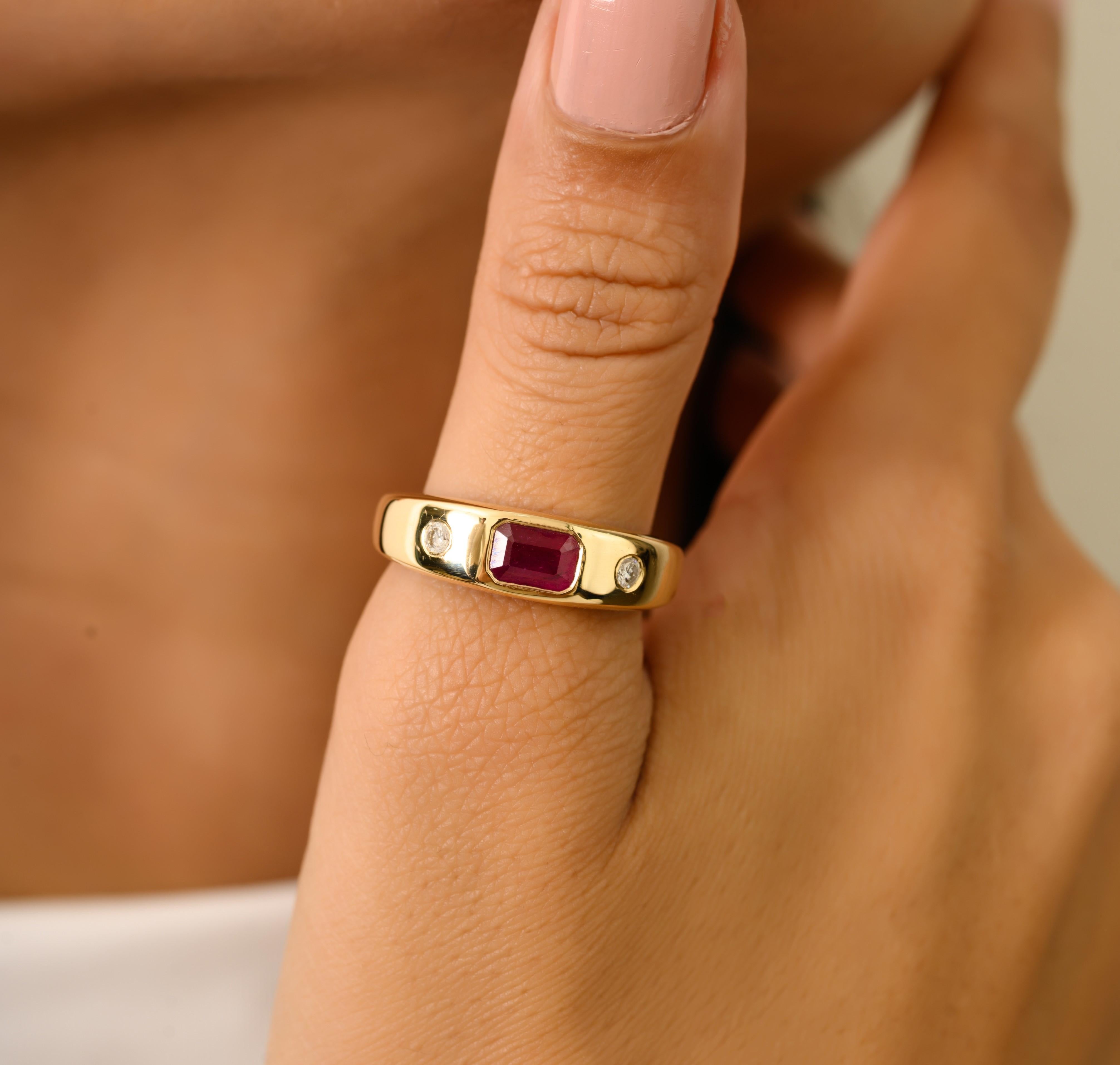 in vendita:  VR Jewels Anello a cupola unisex con rubino ottagonale e accenti di diamante in oro giallo 14K 8