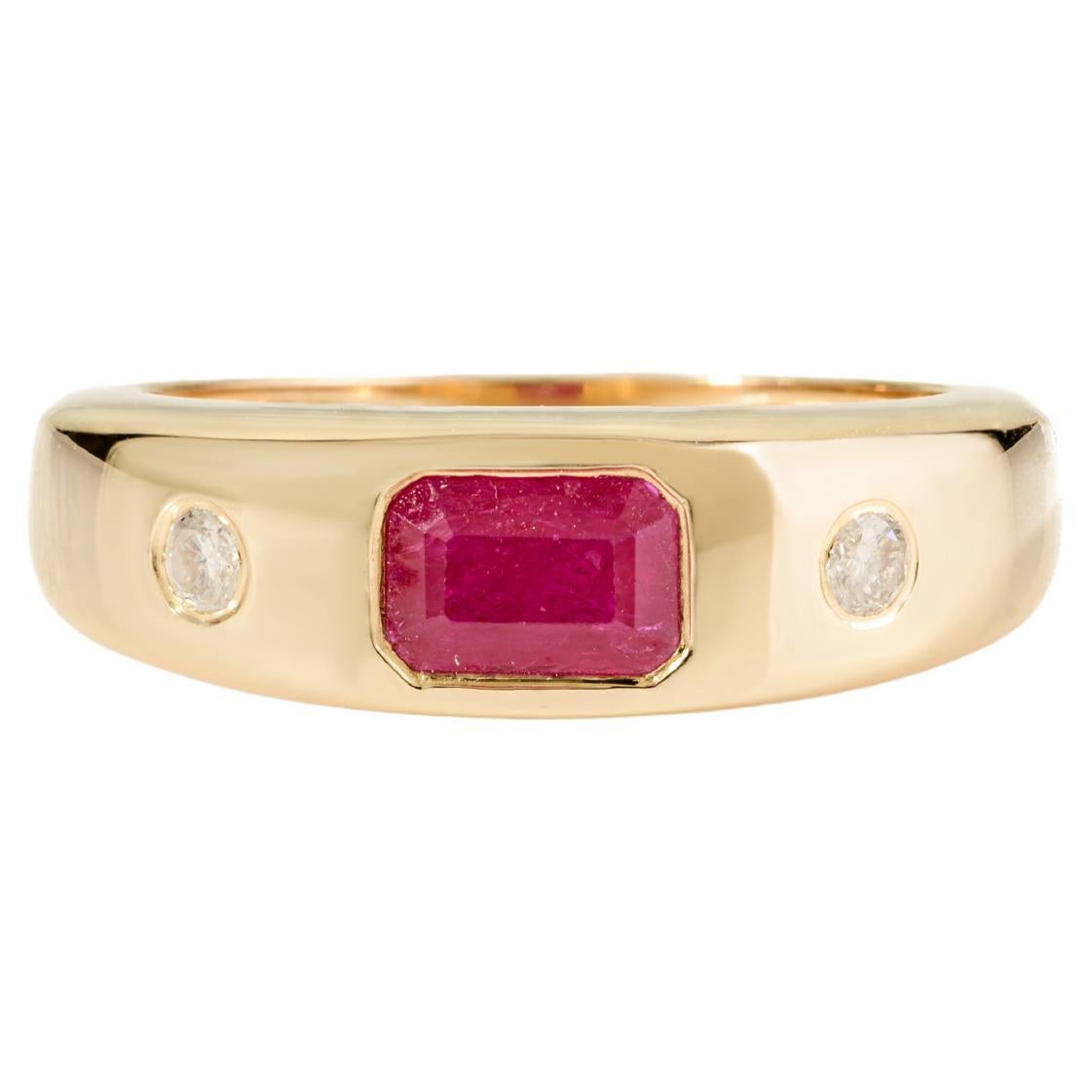 VR Jewels Anello a cupola unisex con rubino ottagonale e accenti di diamante in oro giallo 14K