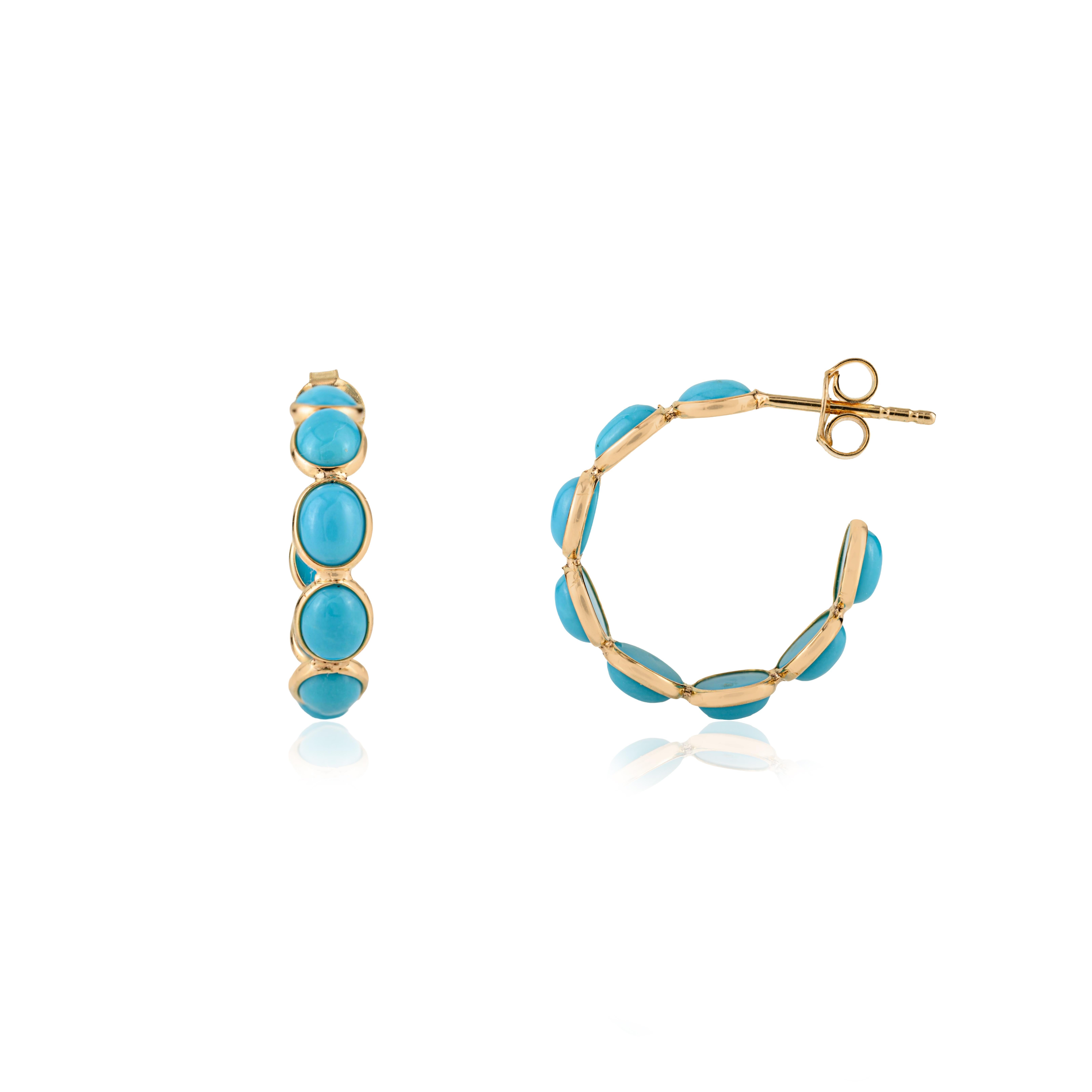 Art déco VR Jewels Boucles d'oreilles en or jaune massif 18 carats avec turquoise cabochon de 1,25 carat en vente