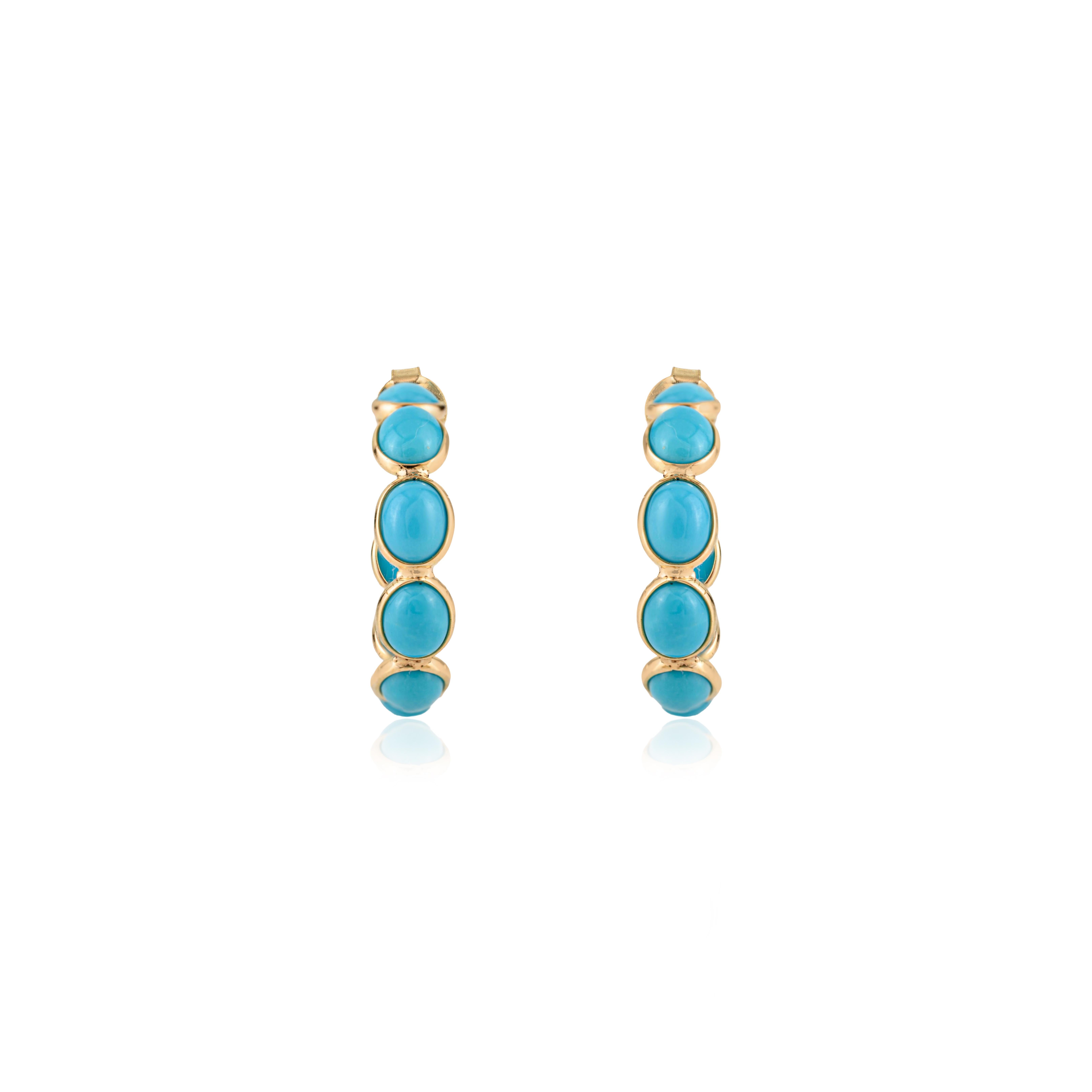 VR Jewels Boucles d'oreilles en or jaune massif 18 carats avec turquoise cabochon de 1,25 carat Neuf - En vente à New York, NY