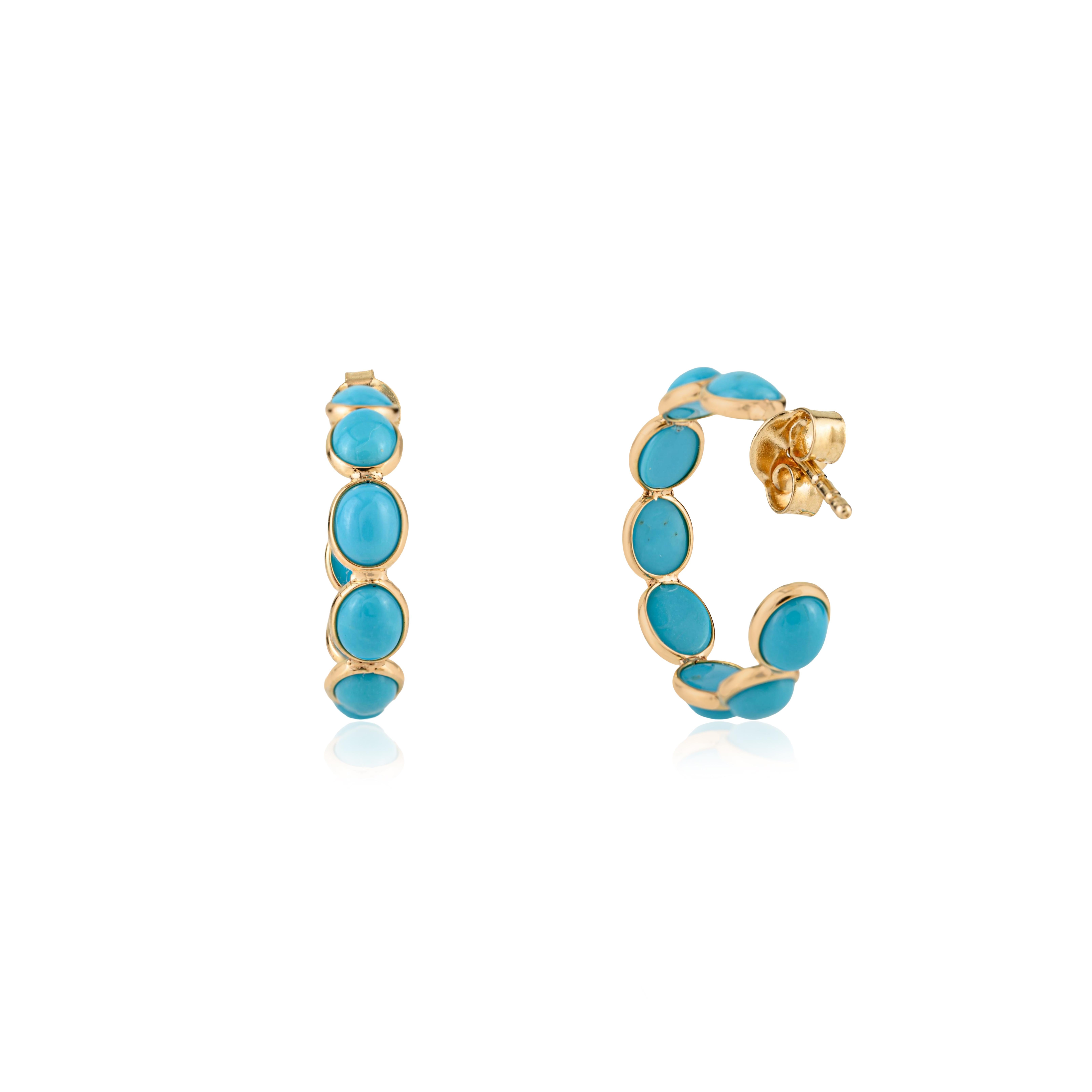 VR Jewels Boucles d'oreilles en or jaune massif 18 carats avec turquoise cabochon de 1,25 carat en vente 1
