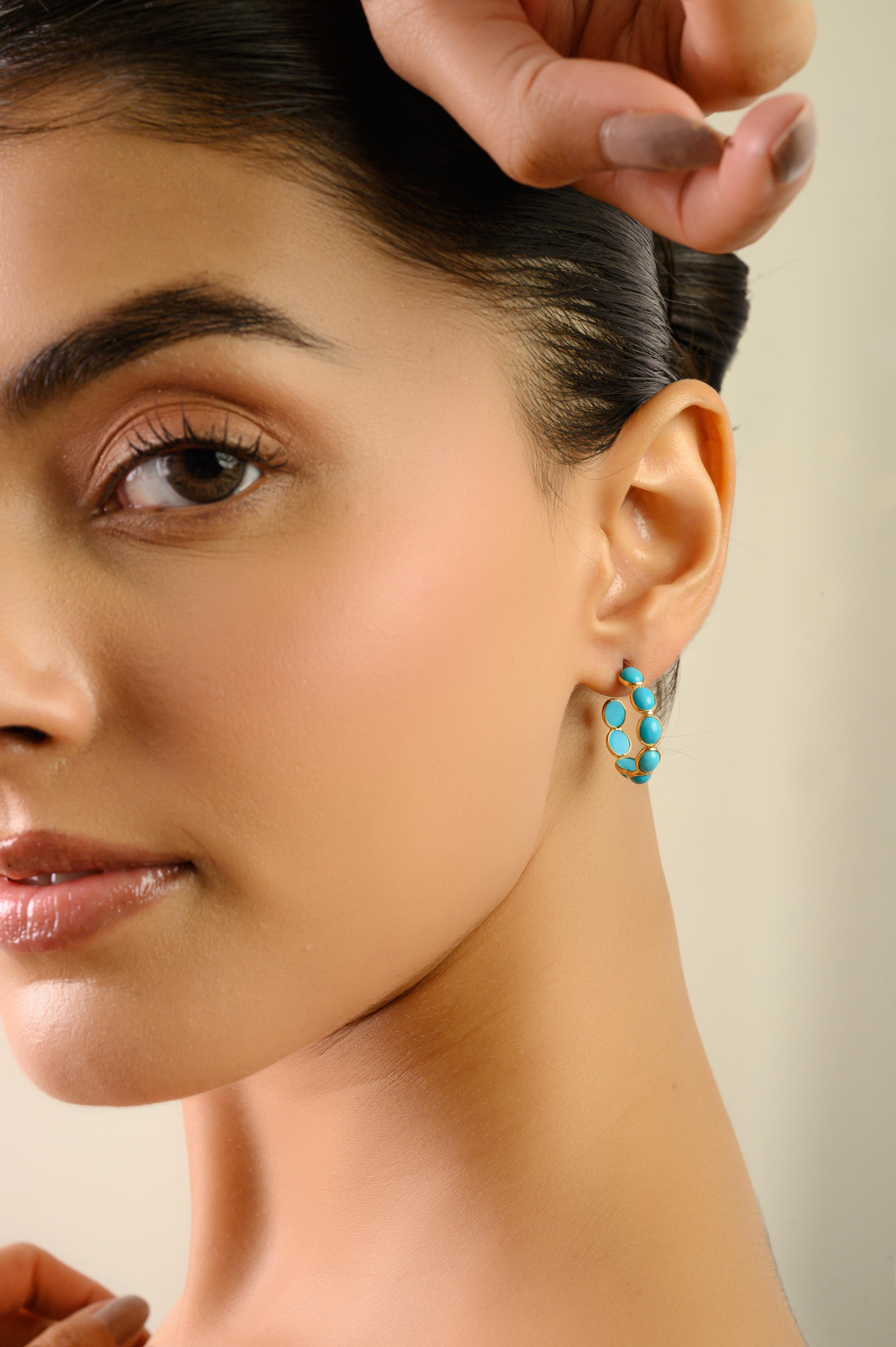 VR Jewels Boucles d'oreilles en or jaune massif 18 carats avec turquoise cabochon de 1,25 carat en vente 2