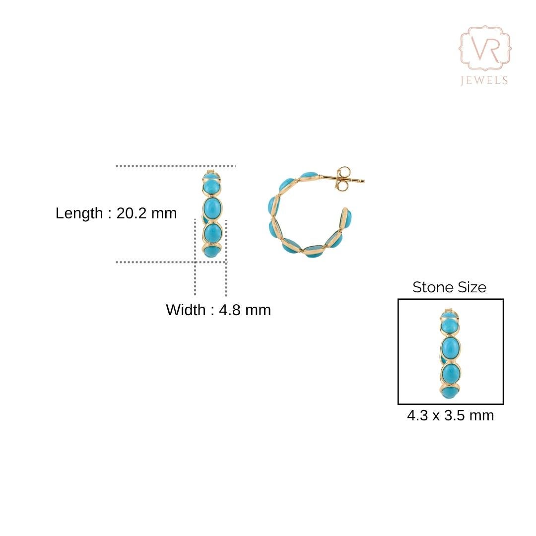 VR Jewels Boucles d'oreilles en or jaune massif 18 carats avec turquoise cabochon de 1,25 carat en vente 3