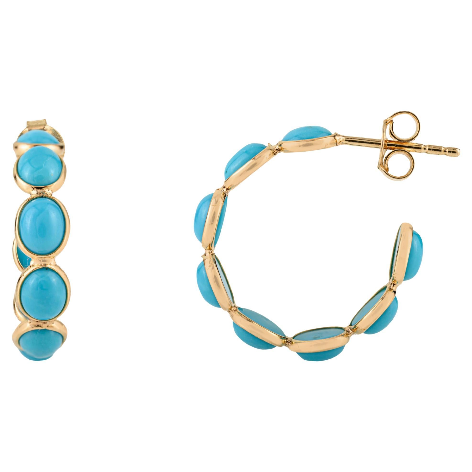 VR Jewels Orecchini a cerchio in turchese cabochon da 1,25 carati in oro giallo massiccio 18 carati