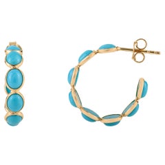 VR Jewels Orecchini a cerchio in turchese cabochon da 1,25 carati in oro giallo massiccio 18 carati