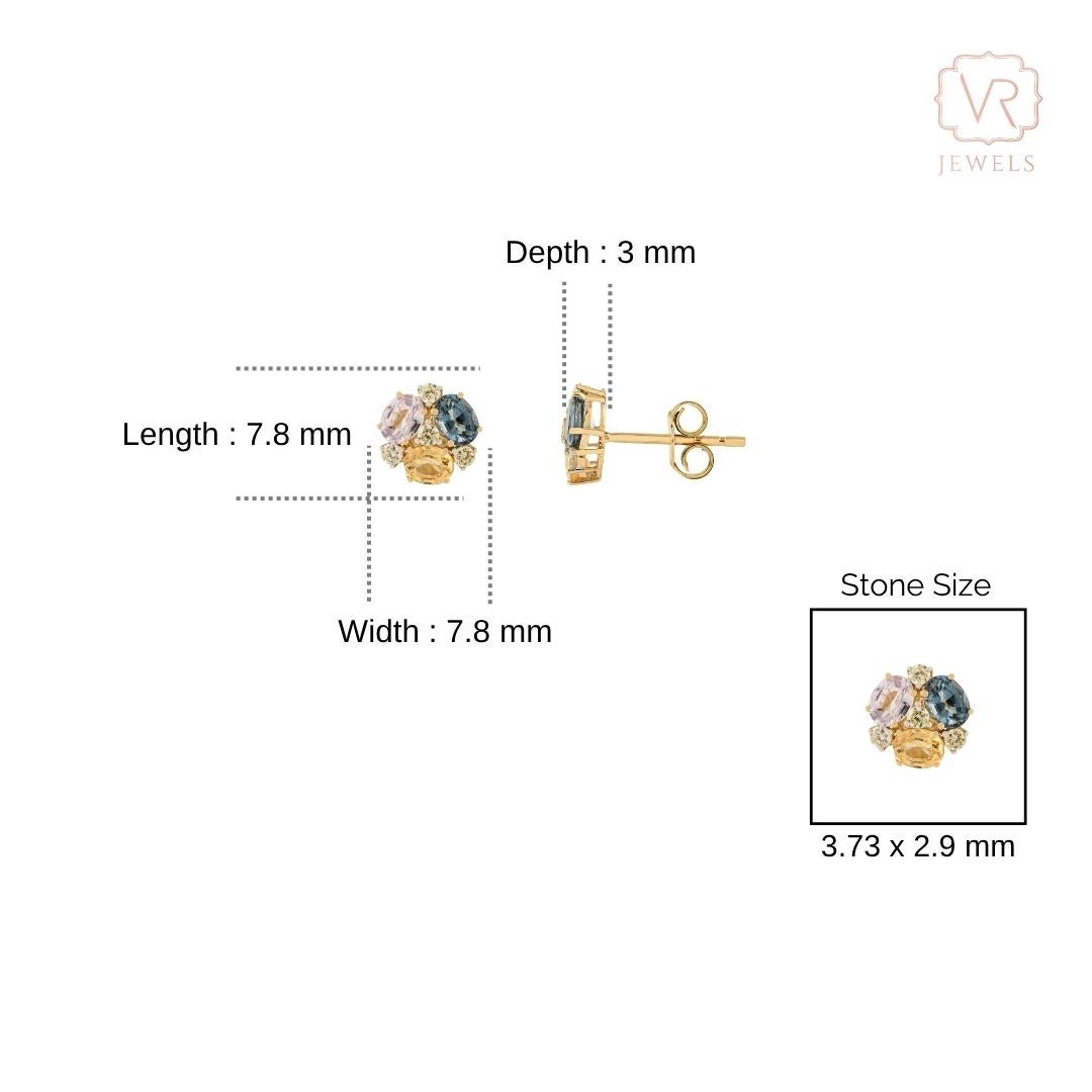 VR Jewels 1,28 Karat Multi Saphir & Diamant Cluster Ohrstecker 14K Gelbgold im Angebot 4