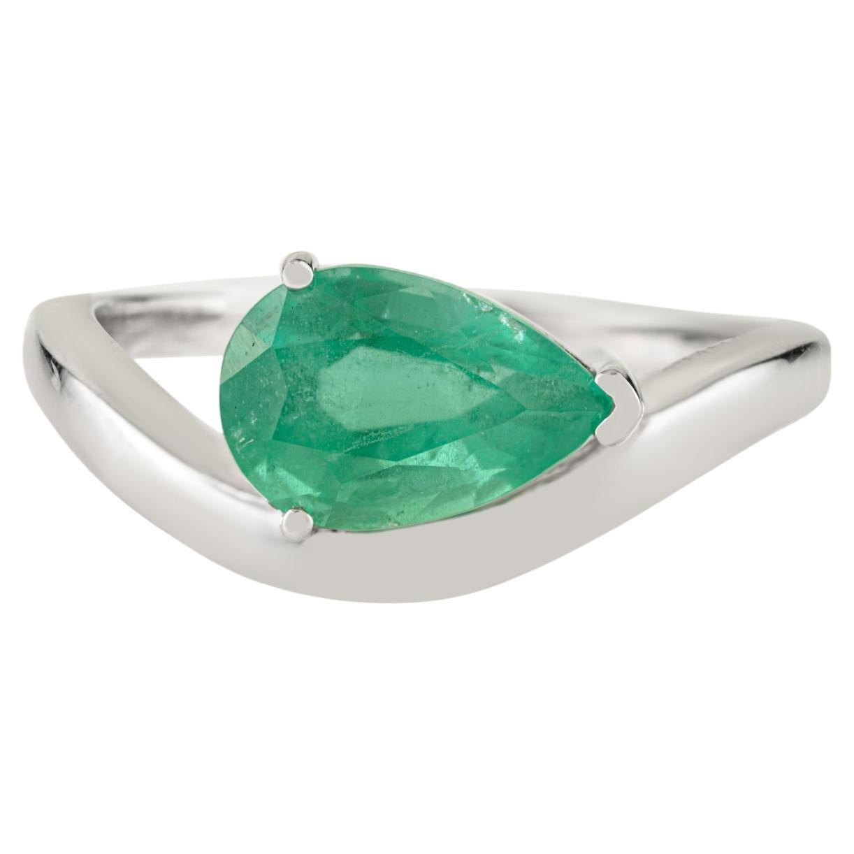 VR Jewels 1,31 Karat Birnenschliff sambischen Smaragd Welle Ring in 14K massivem Weißgold