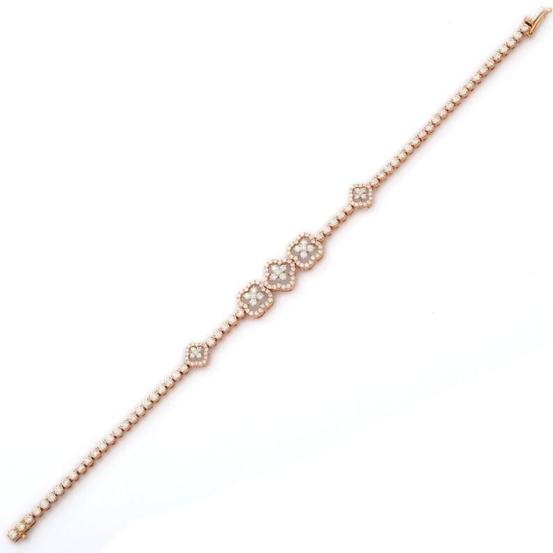 Taille mixte Bracelet moderne en or rose massif de 14 carats avec diamants de 2,89 carats en vente