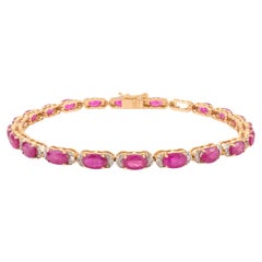 VR Jewels 14K Solid Yellow Gold 7.06 Ct Oval Ruby 
Diamond Tennis Bracelet