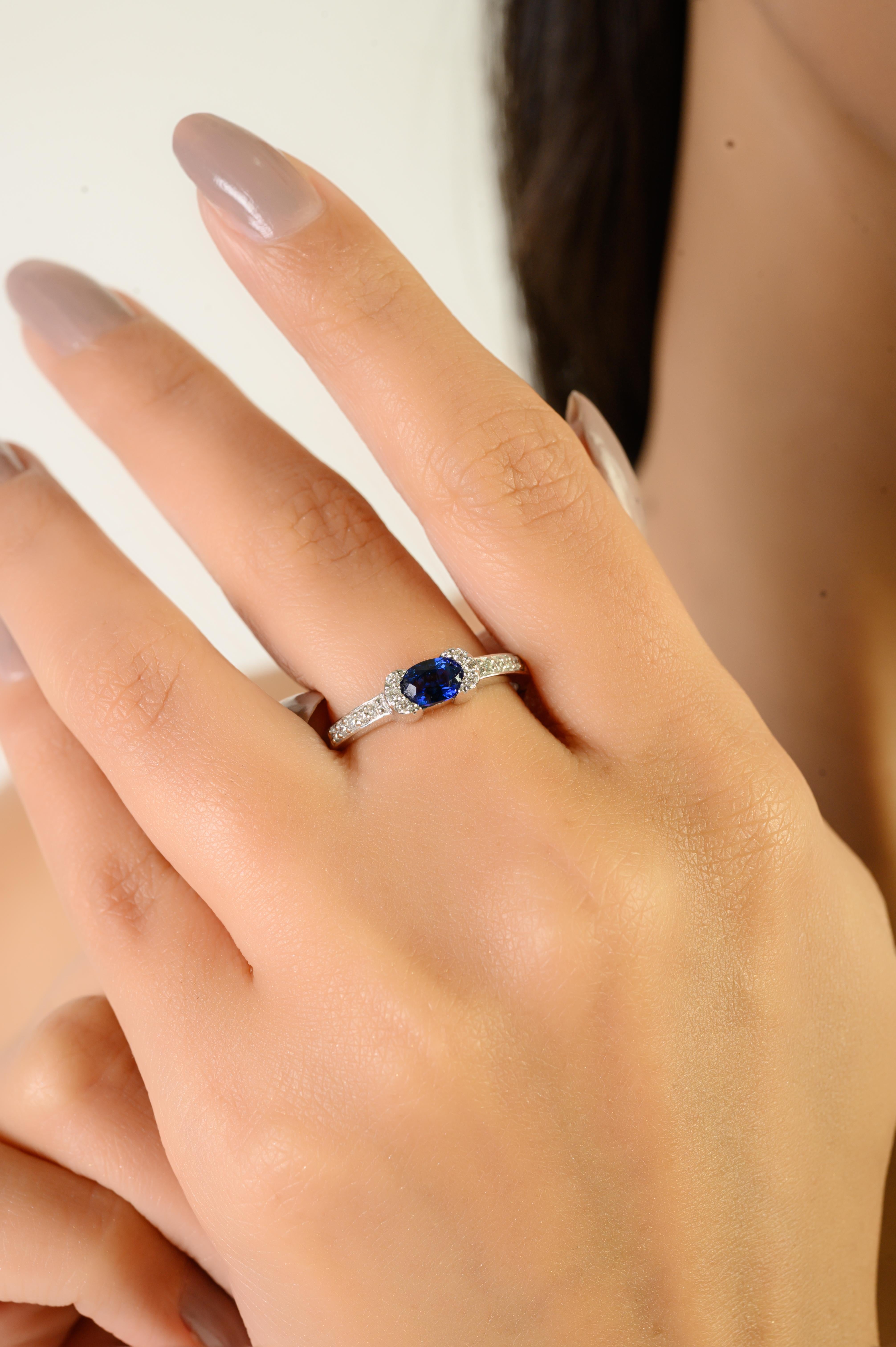 En venta: VR Jewels 14K Oro Blanco Zafiro Azul Natural y Diamante Anillo de Compromiso para Ella  2