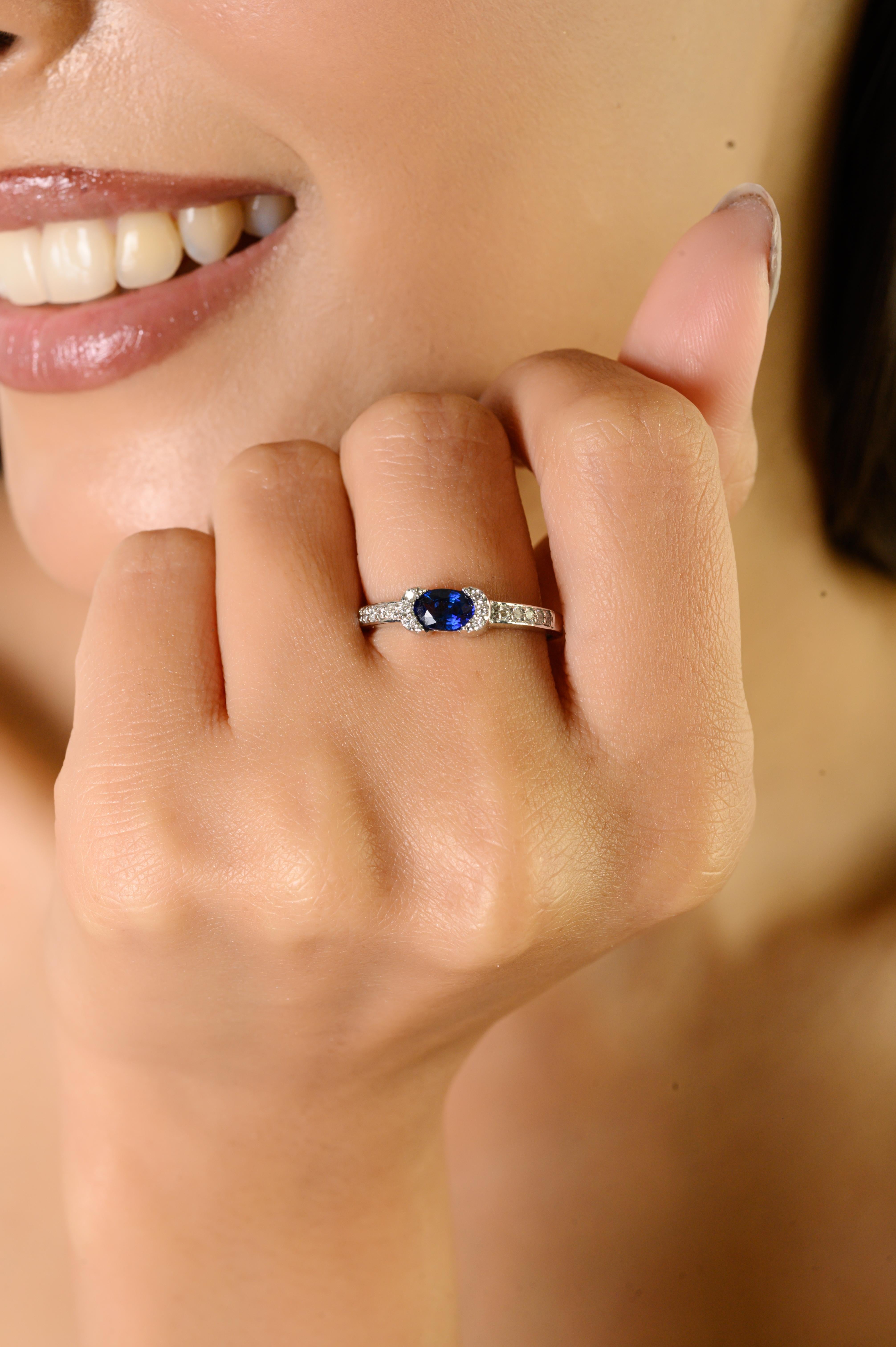 En venta: VR Jewels 14K Oro Blanco Zafiro Azul Natural y Diamante Anillo de Compromiso para Ella  4