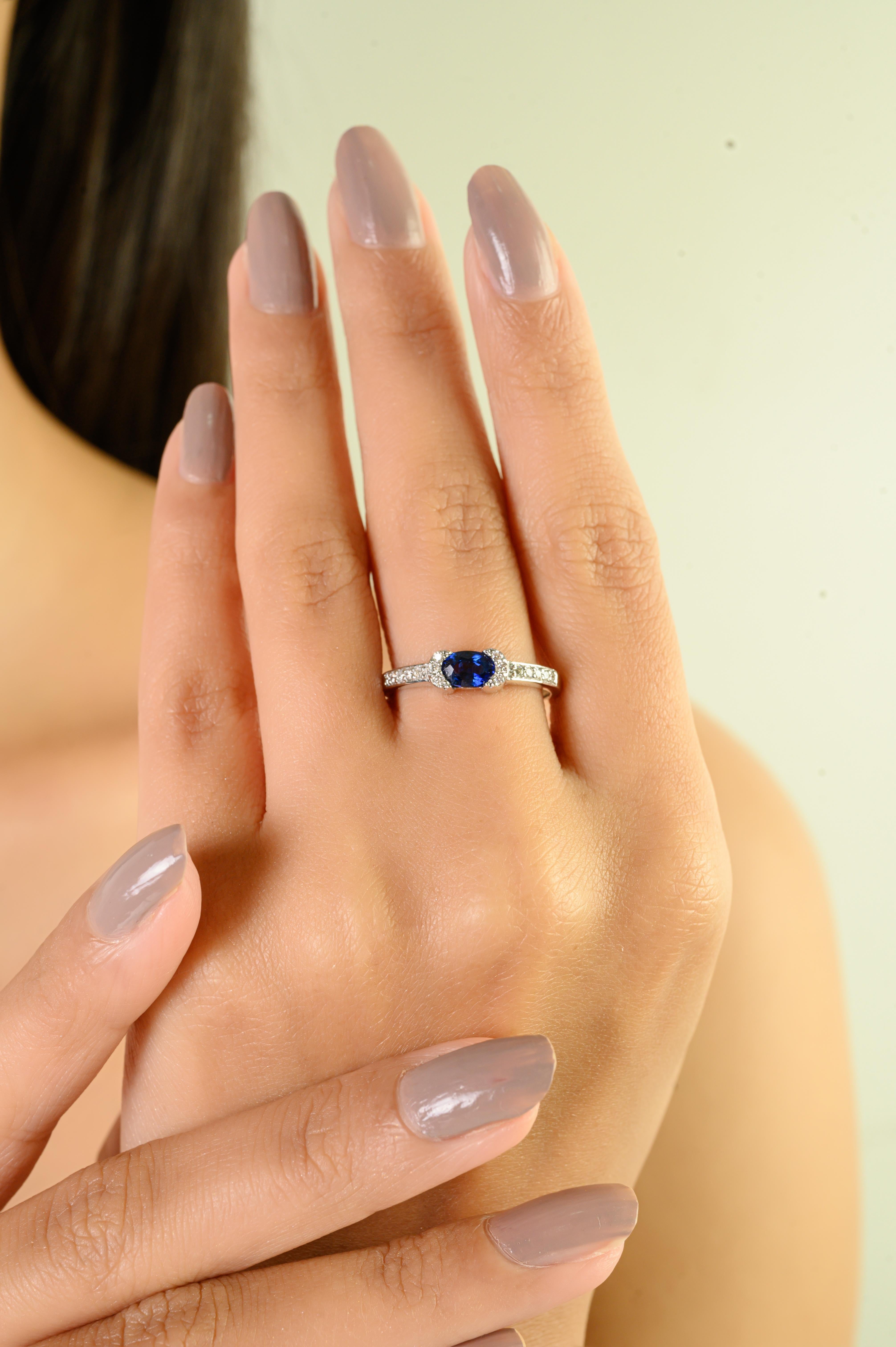 En venta: VR Jewels 14K Oro Blanco Zafiro Azul Natural y Diamante Anillo de Compromiso para Ella  6