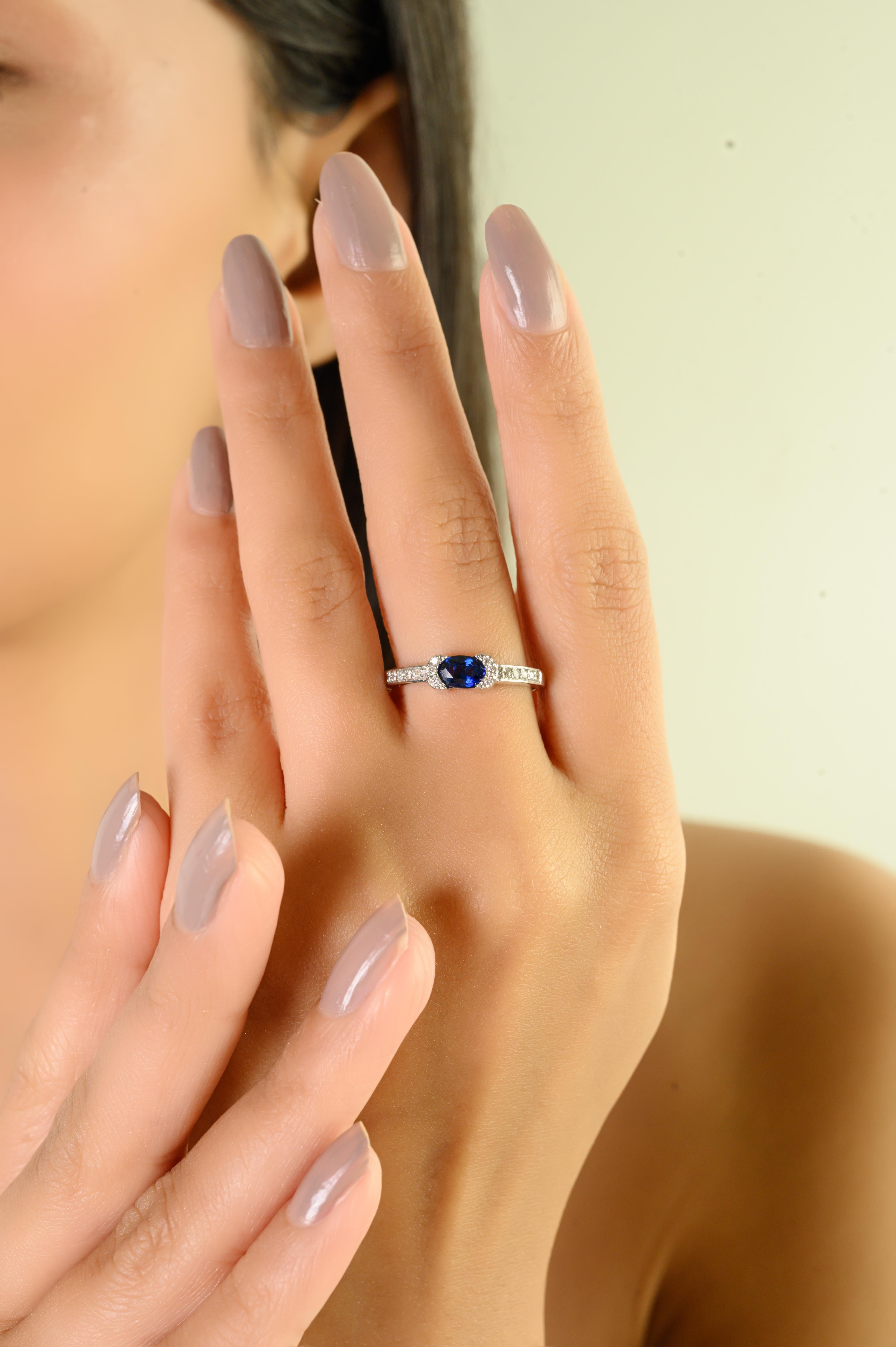 En venta: VR Jewels 14K Oro Blanco Zafiro Azul Natural y Diamante Anillo de Compromiso para Ella  8