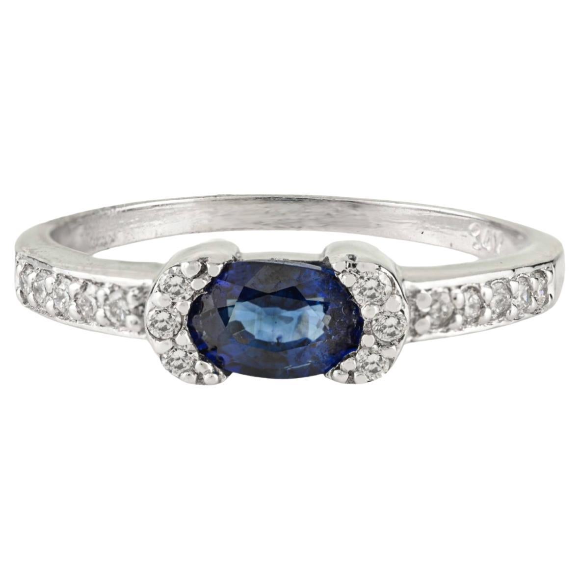 VR Jewels Bague de fiançailles pour elle en or blanc 14 carats avec saphir bleu naturel et diamant