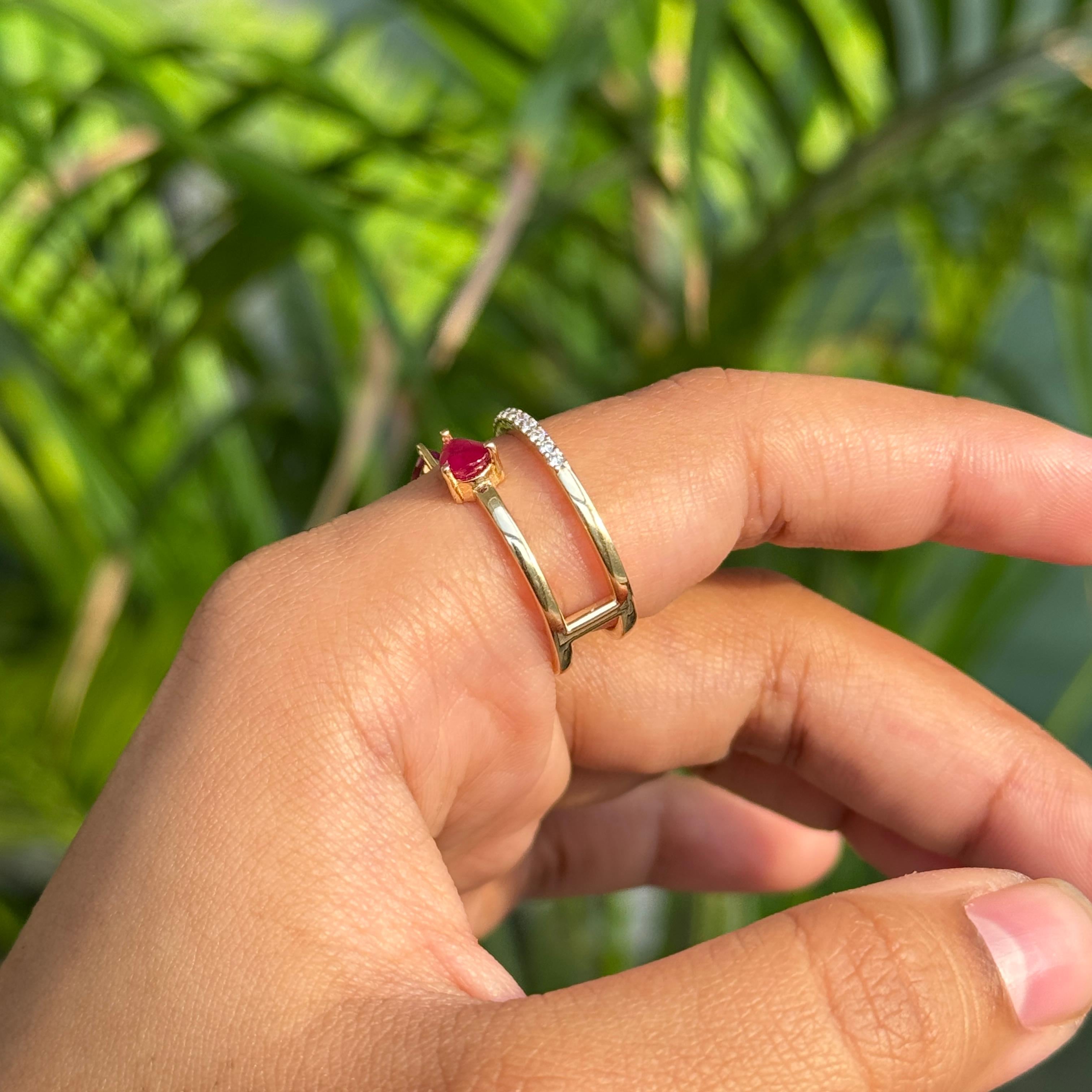 For Sale:  VR Jewels 14k Yellow Gold 1.04Ct Pear-Cut Ruby and Diamond Open Band Ring 4