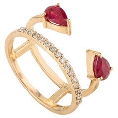 VR Jewels 14k Yellow Gold 1.04Ct Pear-Cut Ruby and Diamond Open Band Ring