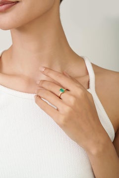 VR Jewels 14K Yellow Gold 1.09ct Emerald Engagement Ring with Diamonds For Her