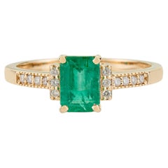 VR Jewels 14K Yellow Gold 1.09ct Emerald Engagement Ring with Diamonds For Her
