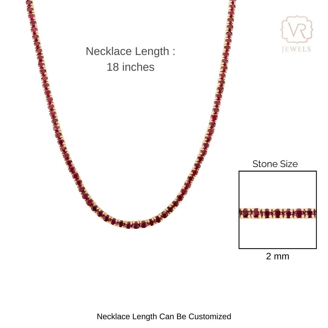 VR Jewels Collier de tennis en or jaune 14 carats 8,54 ct de rubis naturel taillé en rond en vente 5