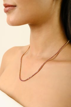 VR Jewels 14K Yellow Gold 8.54 Ct Round Cut Natural Ruby Tennis Necklace