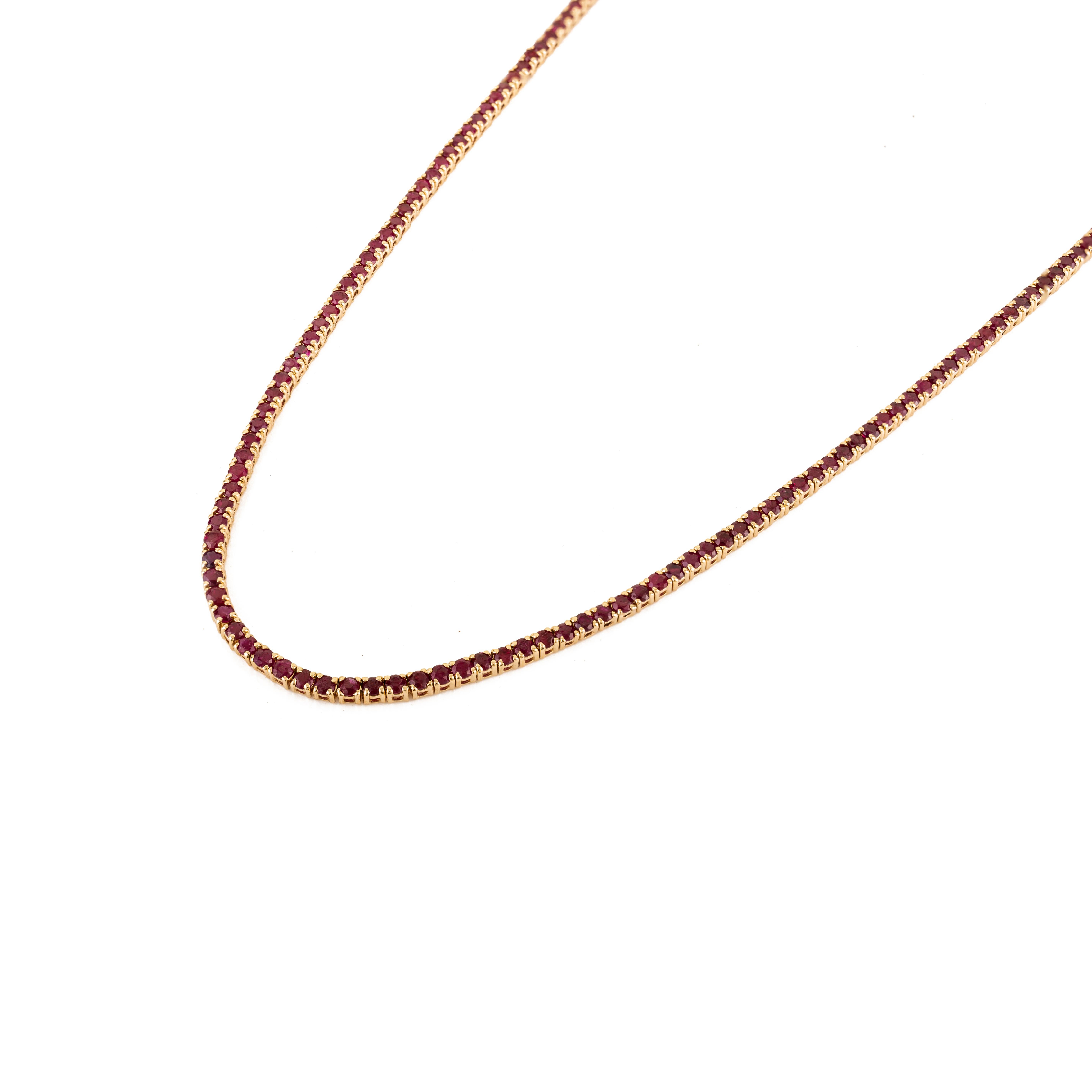Moderne VR Jewels Collier de tennis en or jaune 14 carats 8,54 ct de rubis naturel taillé en rond en vente
