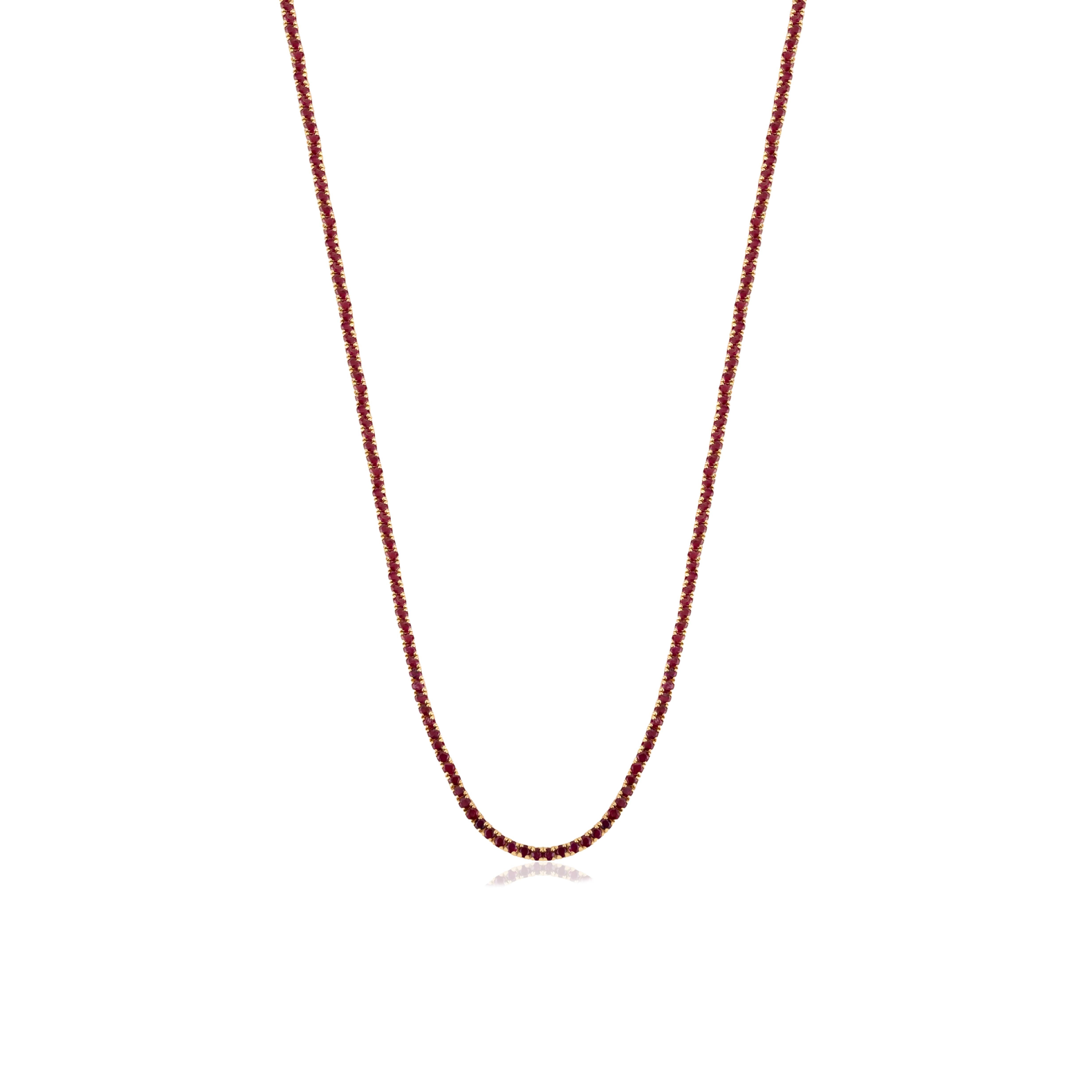 VR Jewels Collier de tennis en or jaune 14 carats 8,54 ct de rubis naturel taillé en rond Neuf - En vente à New York, NY