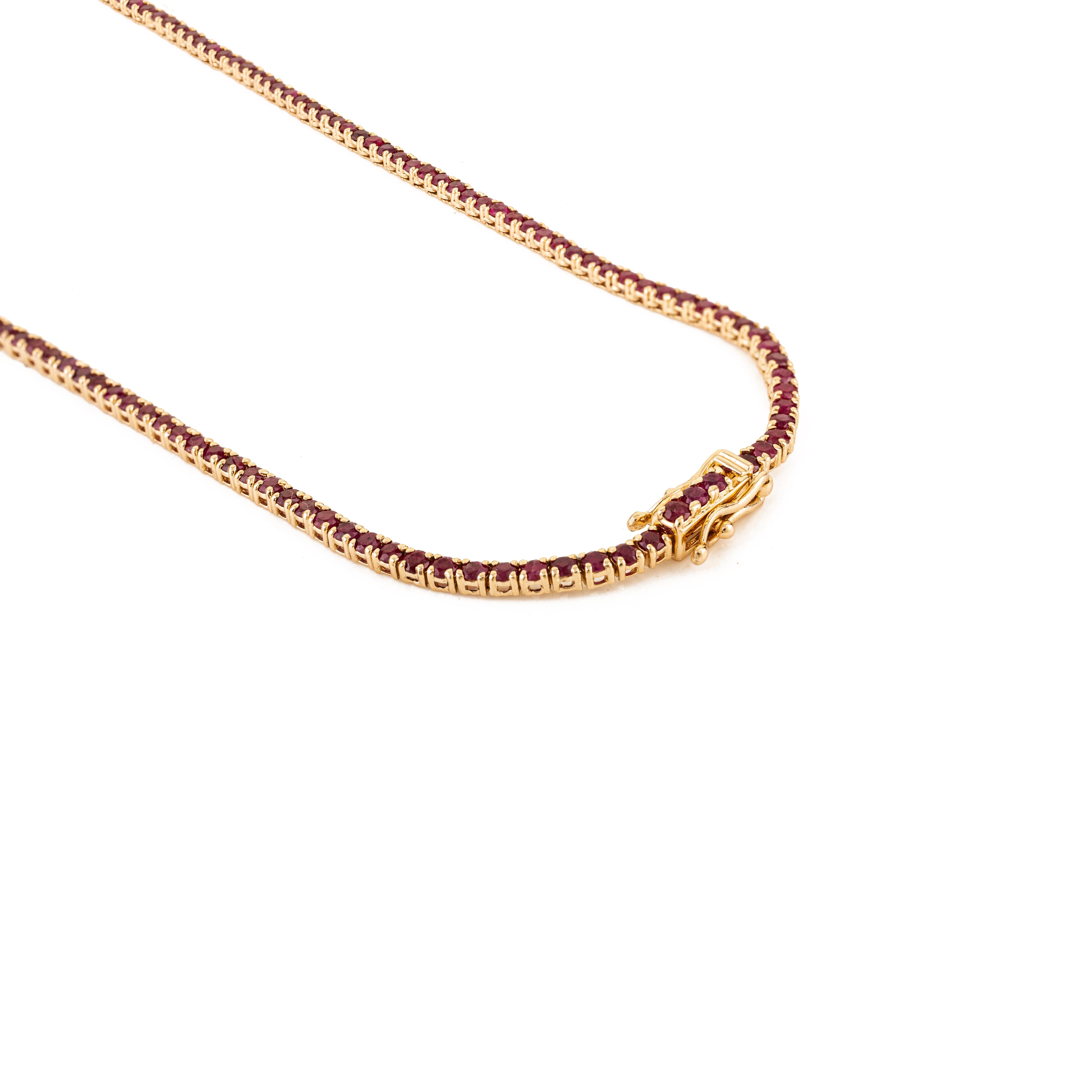 VR Jewels Collier de tennis en or jaune 14 carats 8,54 ct de rubis naturel taillé en rond en vente 3