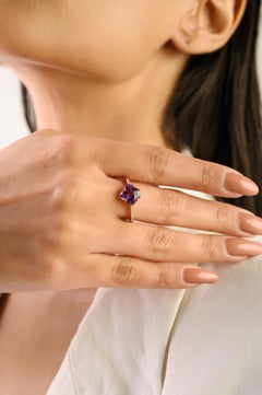 VR Jewels 14K Yellow Gold Clover Amethyst Diamond Cocktail Ring 1.82 Ct