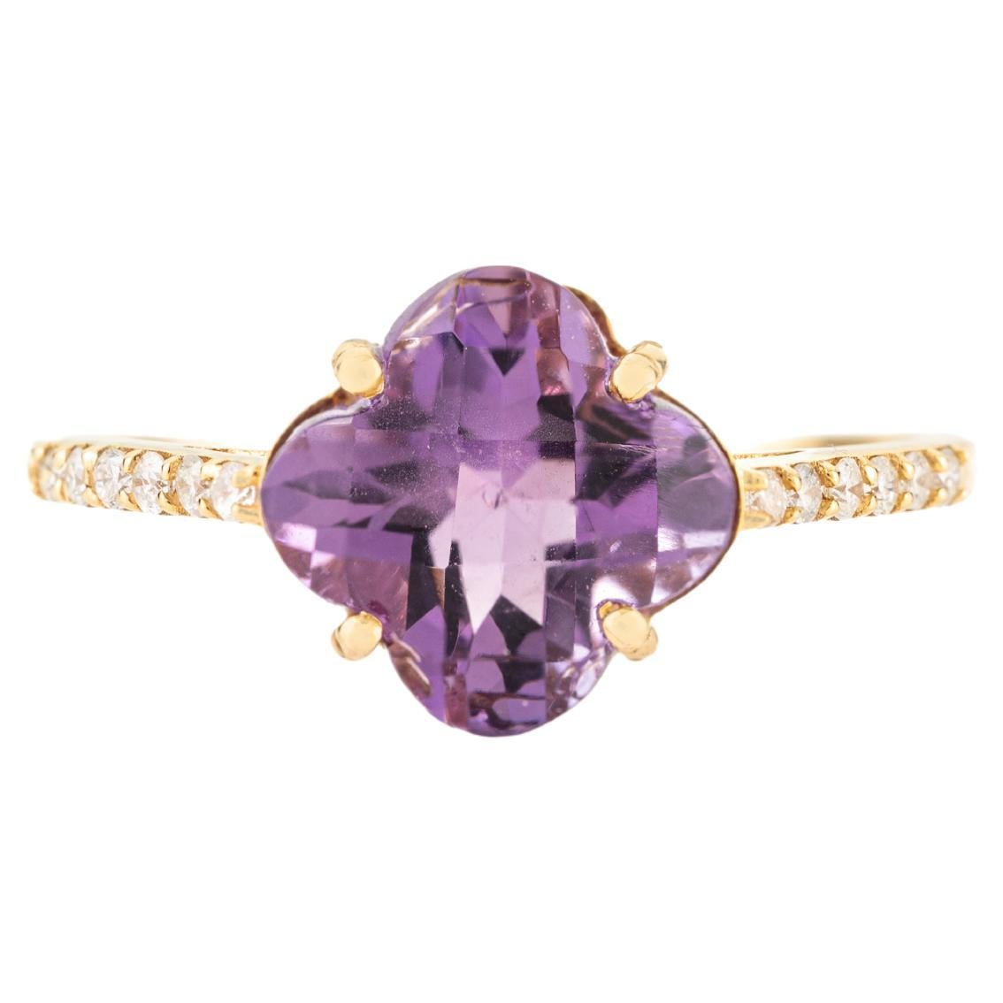 VR Jewels 14K Yellow Gold Clover Amethyst Diamond Cocktail Ring 1.82 Ct