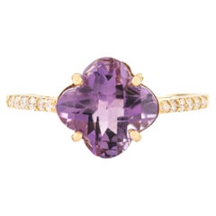 VR Jewels 14K Yellow Gold Clover Amethyst Diamond Cocktail Ring 1.82 Ct