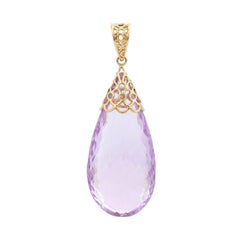 93.23 Carats Teardrop Amethyst Pendant in 14k Solid Yellow Gold
