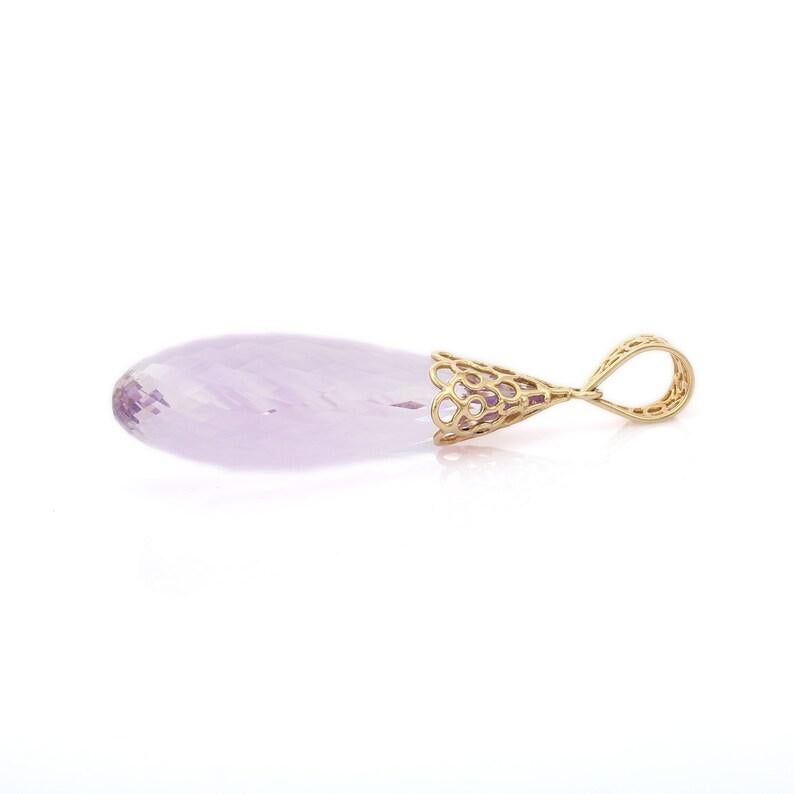 Modern 93.23 Carats Teardrop Amethyst Pendant in 14k Solid Yellow Gold  For Sale