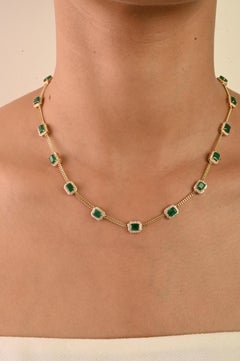 VR Jewels 16 Inch Emerald & Diamond Station Necklace in 14K Yellow Gold