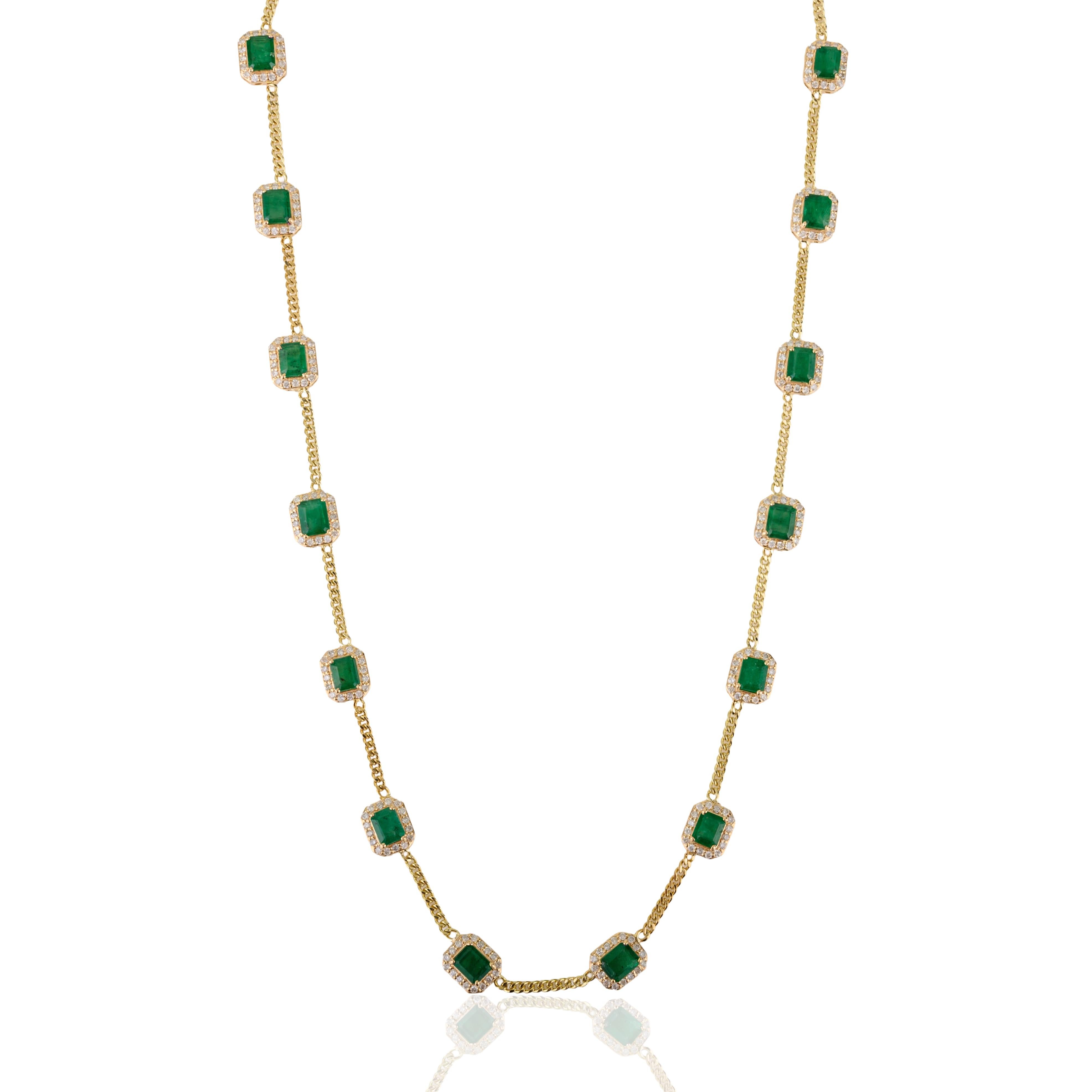 VR Jewels Collana Station in oro giallo 14K con smeraldo da 6,2 carati e diamante da 1,35 carati