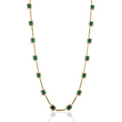 VR Jewels 16 Inch Emerald & Diamond Station Necklace in 14K Yellow Gold